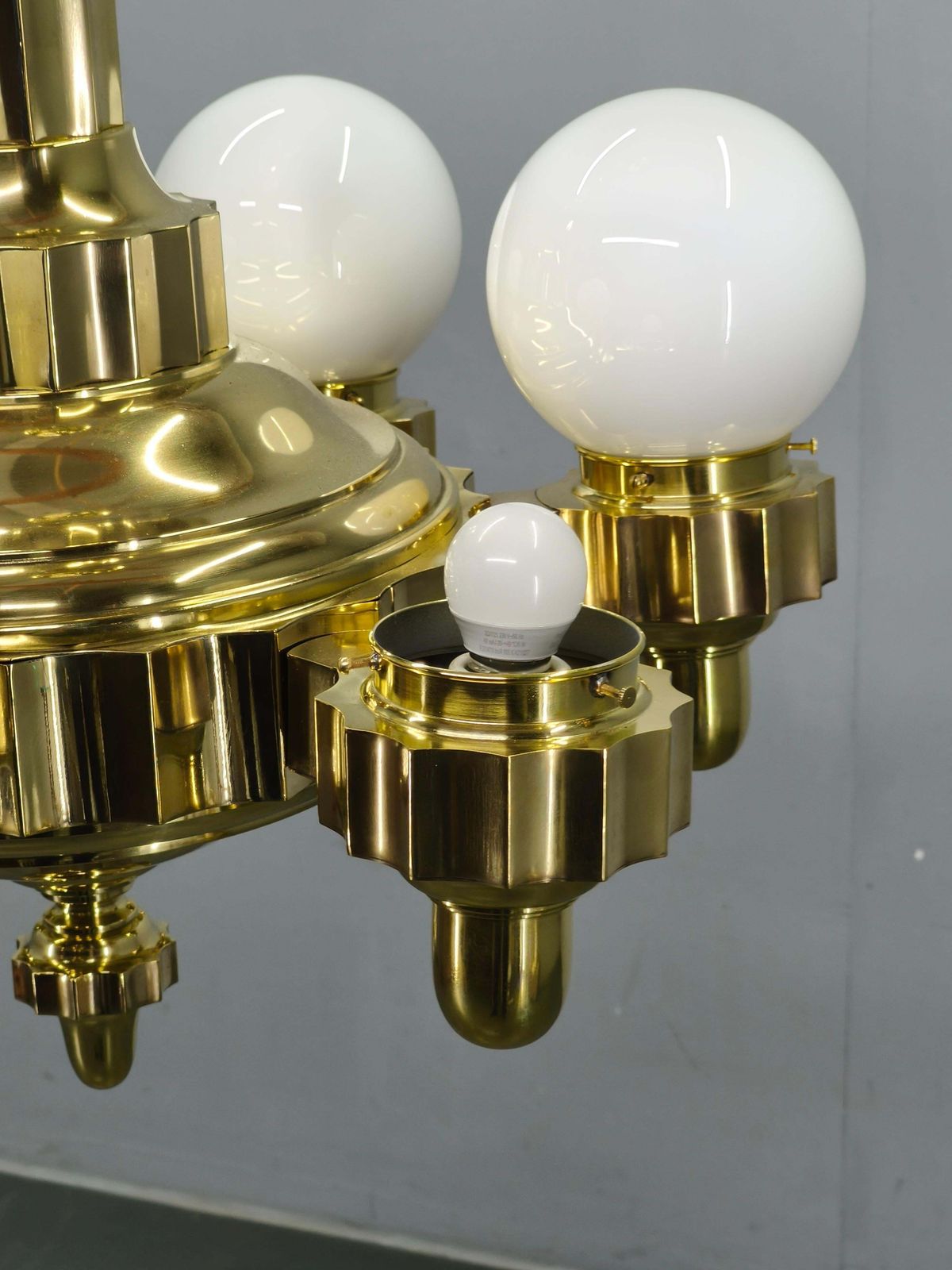 Czech Art Deco Brass Chandelier With Dual Arm Positions, 1930s photo for sale