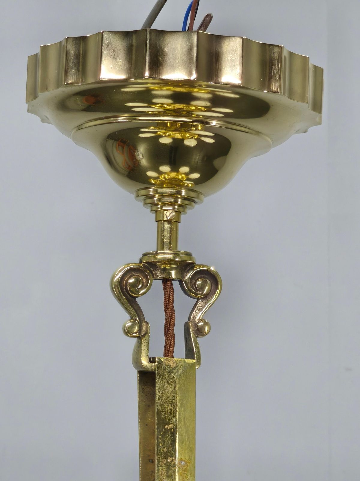 Czech Art Deco Brass Chandelier With Dual Arm Positions, 1930s photo vinterior