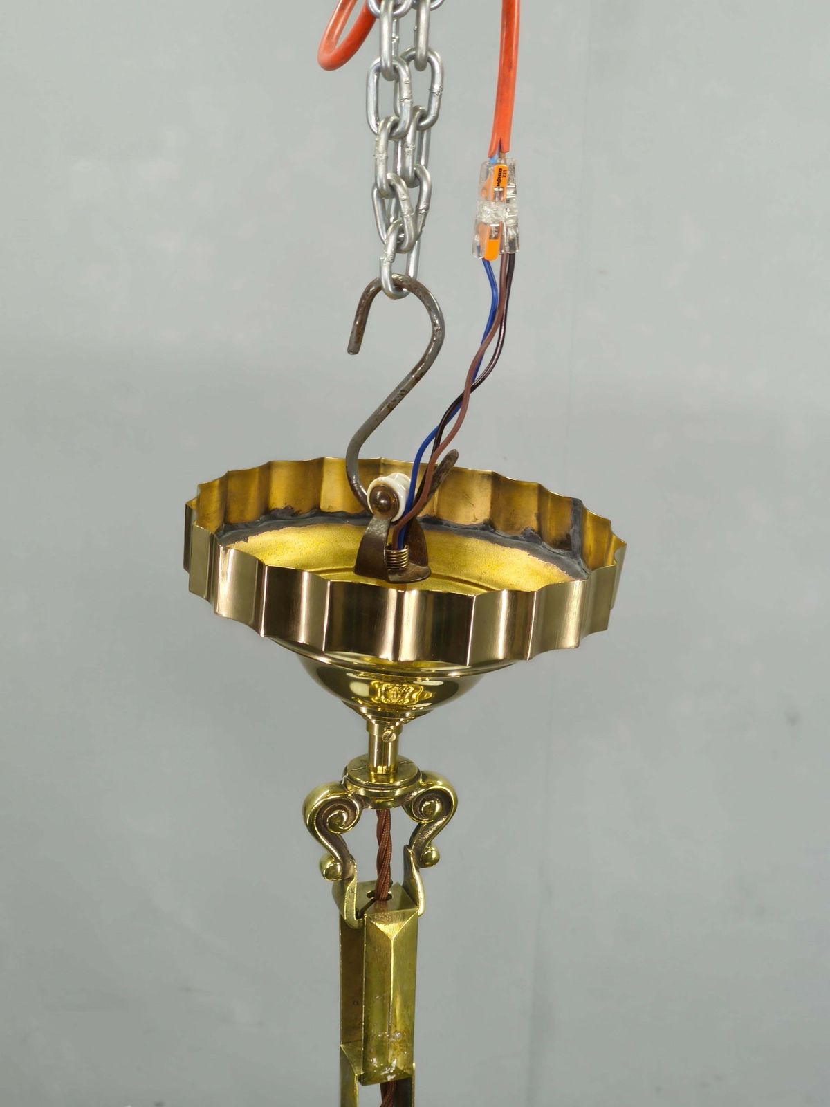 Czech Art Deco Brass Chandelier With Dual Arm Positions, 1930s photo vintage