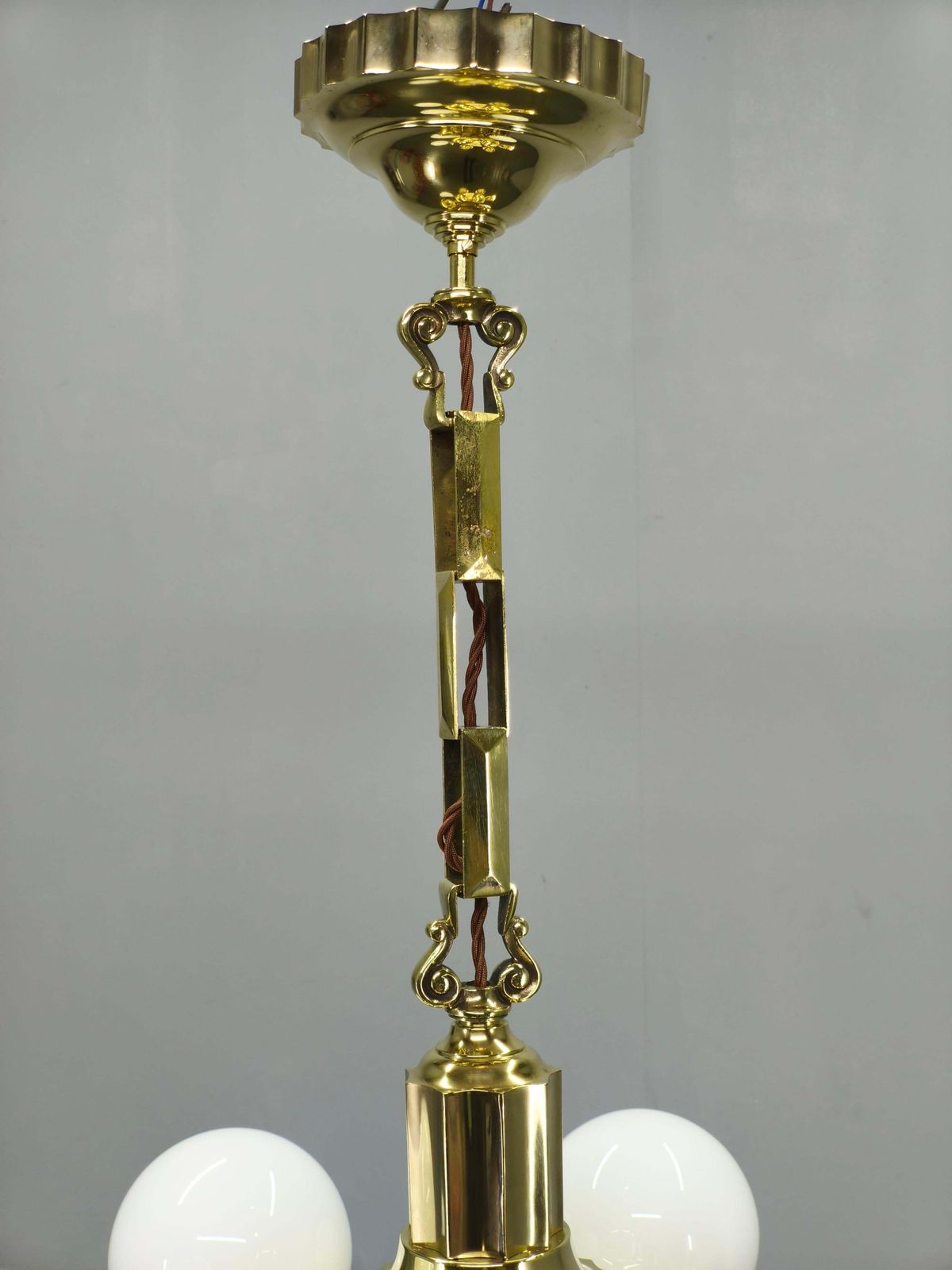 photo furniture Czech Art Deco Brass Chandelier With Dual Arm Positions, 1930s