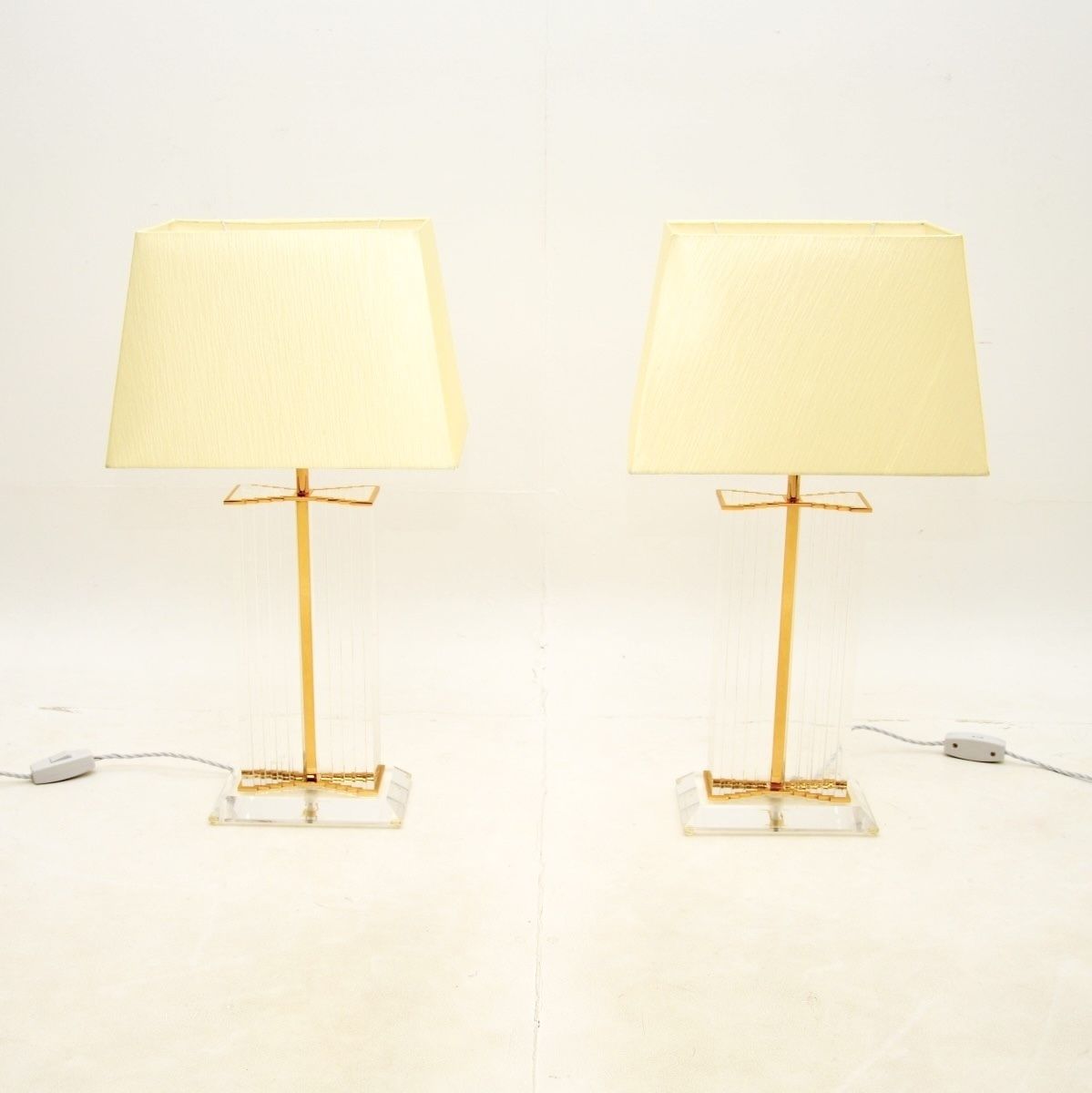 Pair Of Vintage French Lucite And Brass Table Lamps photo furniture