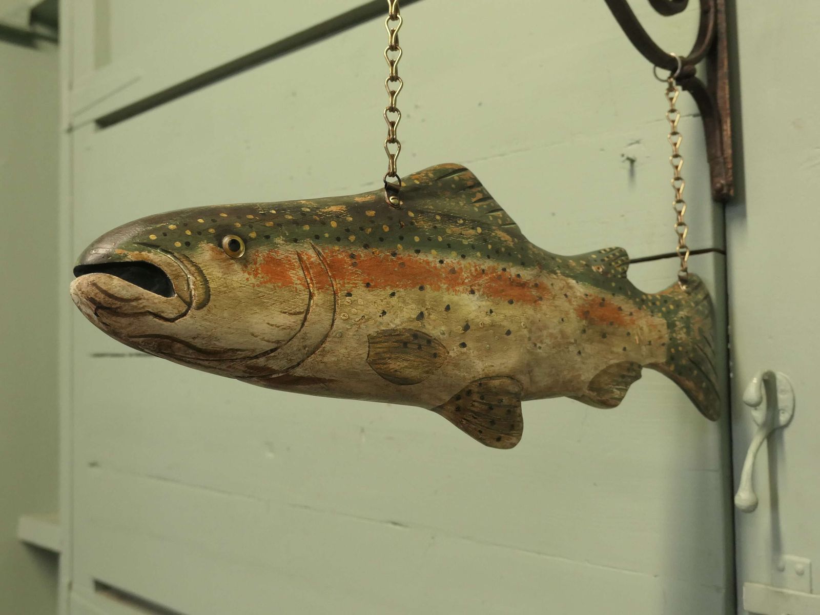 Fish Trade Sign, Rainbow Trout, Fishing Bait And Equipment This Is An Lovely Old Sign photo vinterior