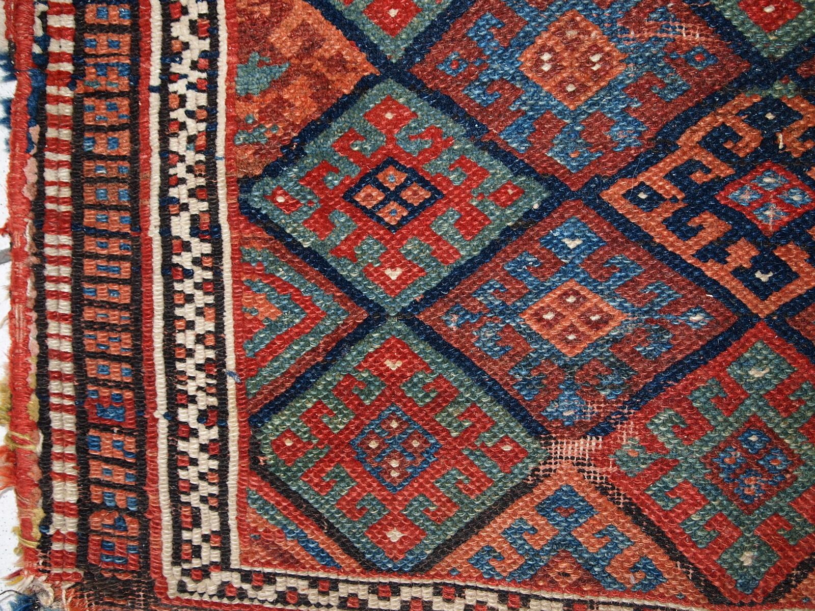 Sac tribal d'époque fait main, motif en losanges - 56 × 73 cm - années 1880 photo Textiles