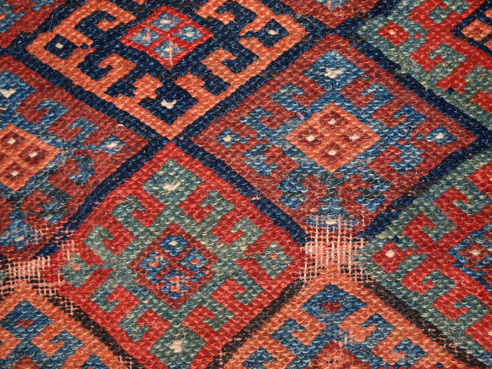 Sac tribal d'époque fait main, motif en losanges - 56 × 73 cm - années 1880 photo 350.0