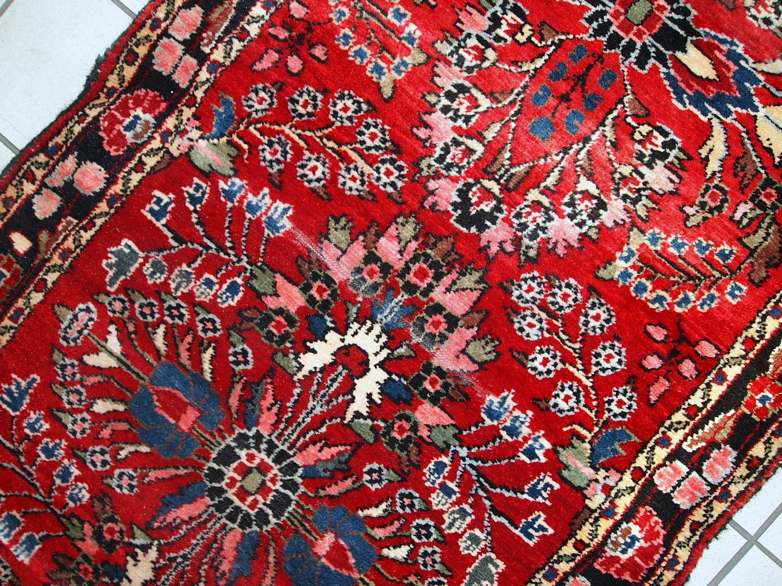Handgemaakte antieke bloemen wollen loper — 84 × 712 cm — jaren 1910 photo Textiel