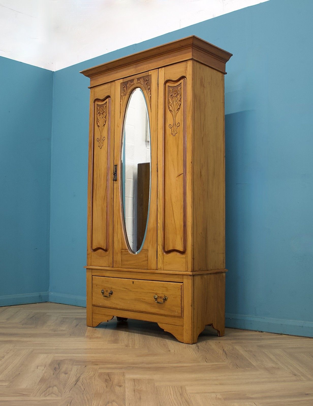 Antique Edwardin Satinwood Wardrobe Hall Cupboard, 1900s #1774 photo for sale