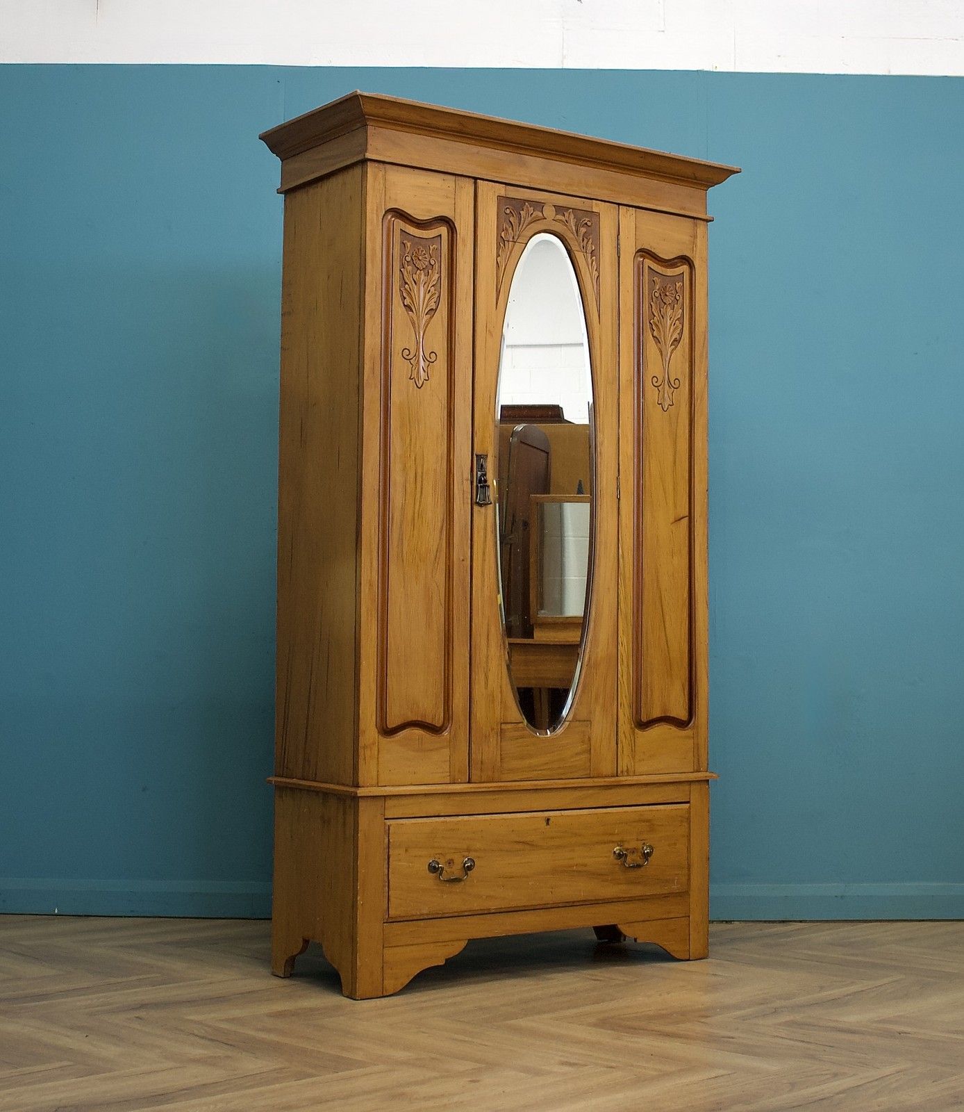Antique Edwardin Satinwood Wardrobe Hall Cupboard, 1900s #1774 photo Furniture