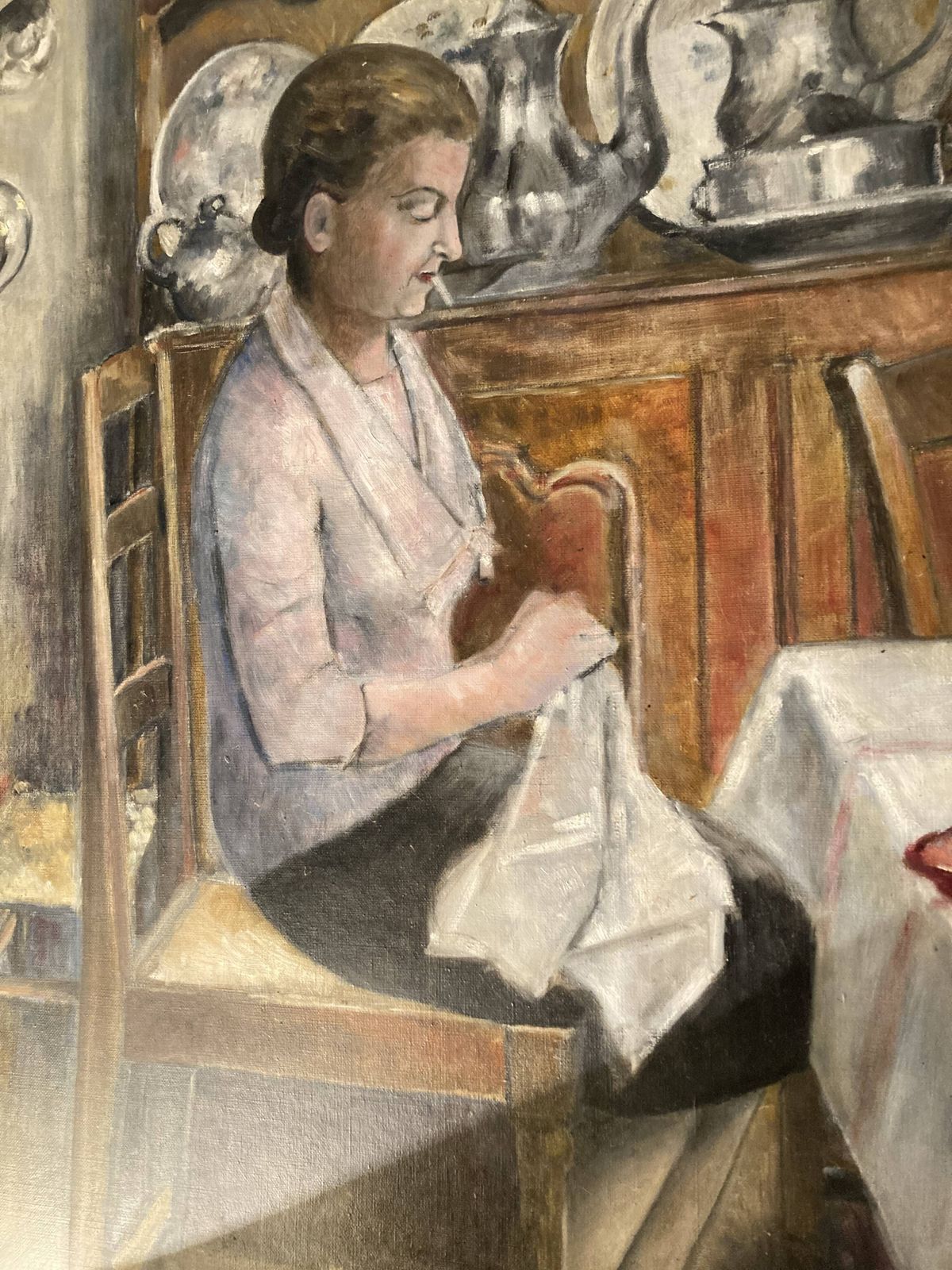 Oil On Canvas Scene Of Life., 1960s photo vinterior