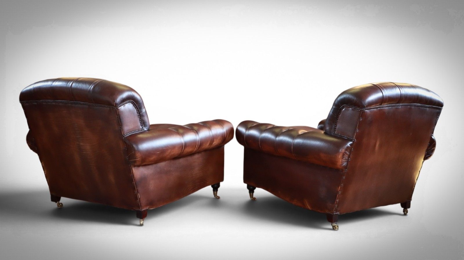Stunning Pair George Smith Bulgari Club Library Leather Armchairs Dark Tan  🚚 photo furniture