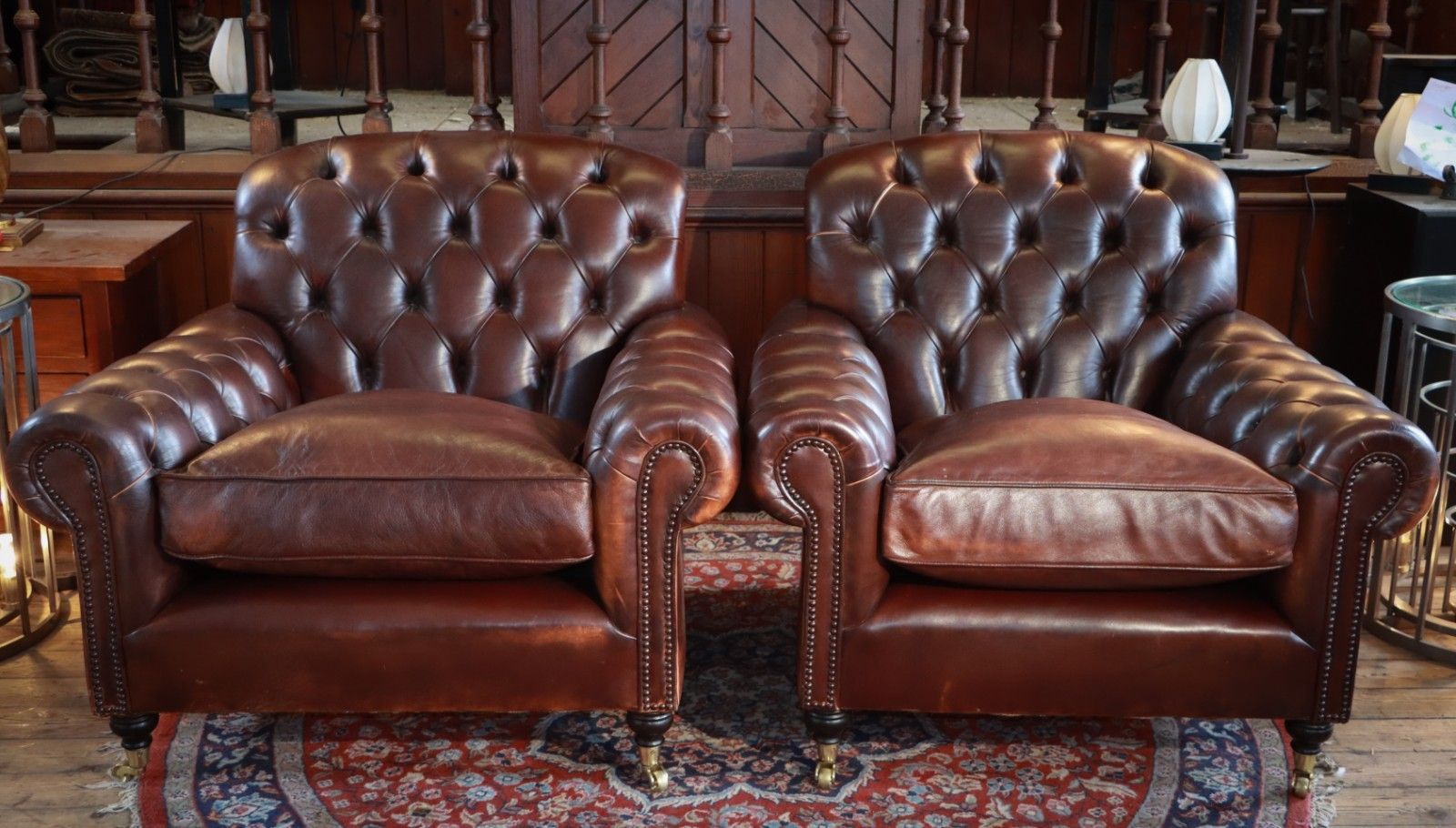 Stunning Pair George Smith Bulgari Club Library Leather Armchairs Dark Tan  🚚 photo Furniture
