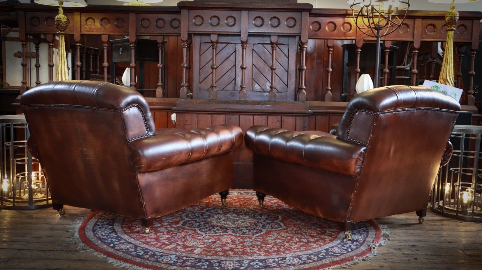 photo vintage Stunning Pair George Smith Bulgari Club Library Leather Armchairs Dark Tan  🚚