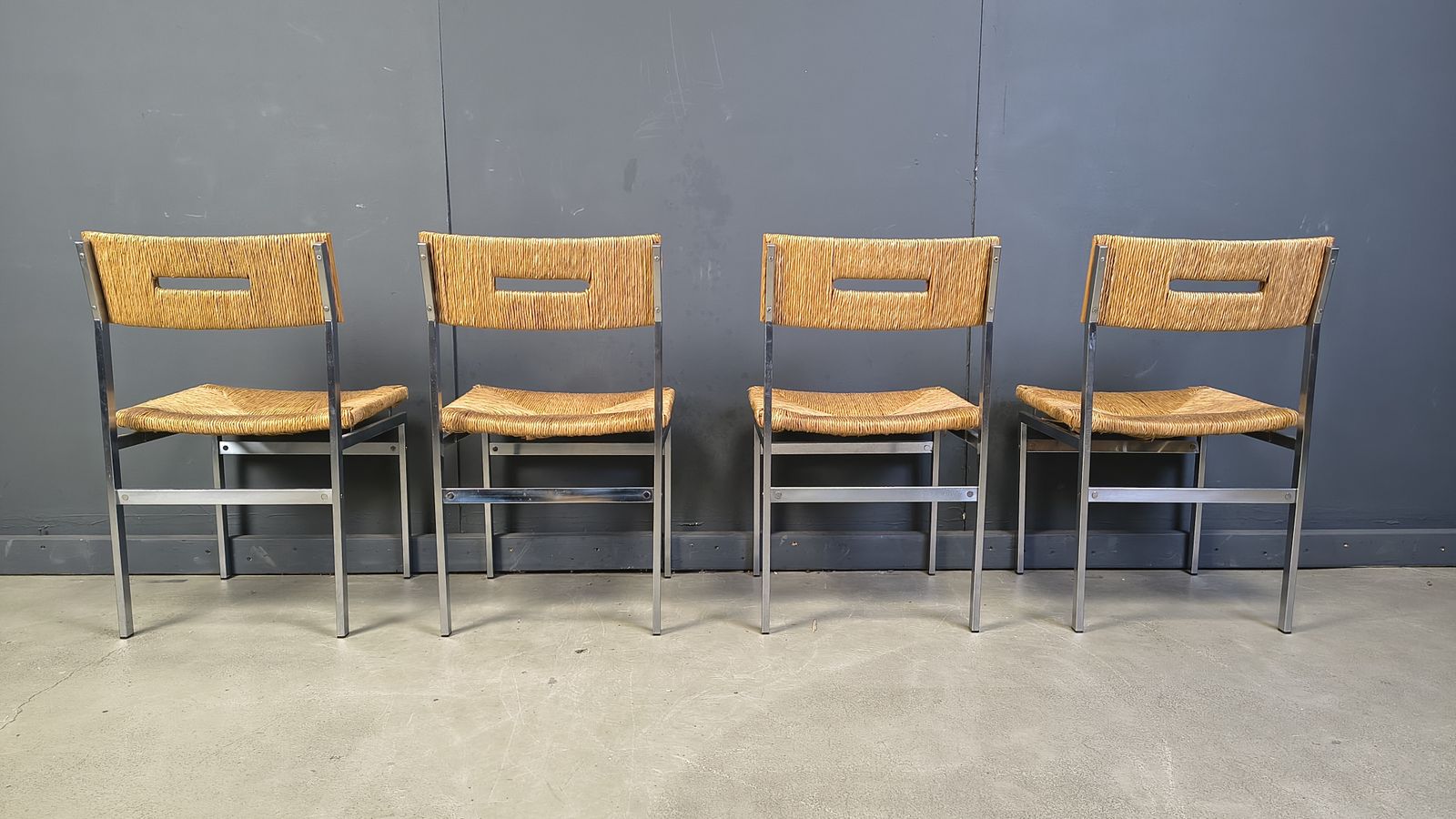 Belgian Wicker And Chrome Dining Chairs, 1970s   Set Of 4 photo for sale