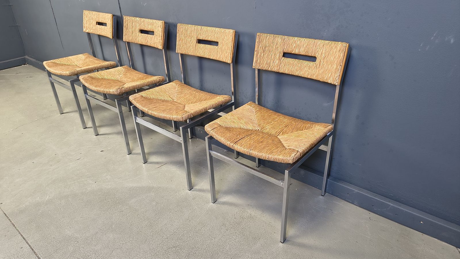 Belgian Wicker And Chrome Dining Chairs, 1970s   Set Of 4 photo 995.0
