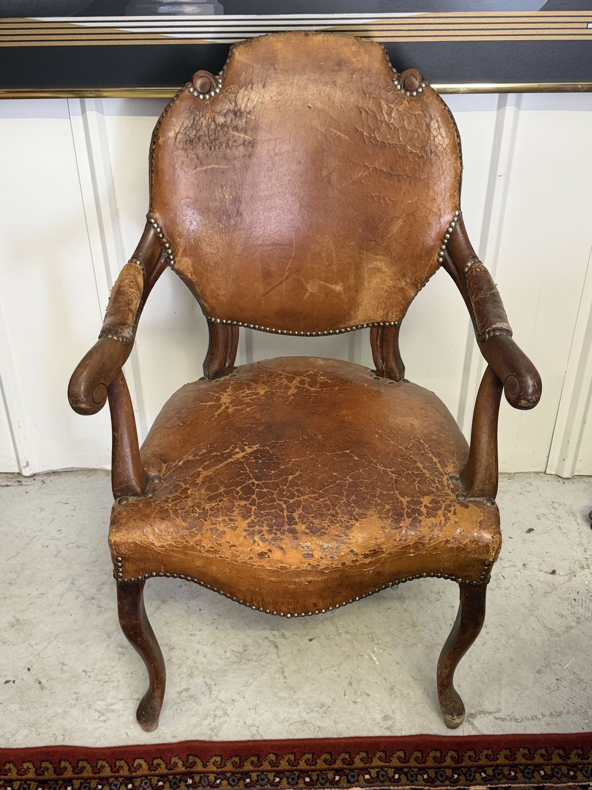 Antique English Leather Armchair C.1900 – Louis XV / Queen Anne Revival photo Furniture
