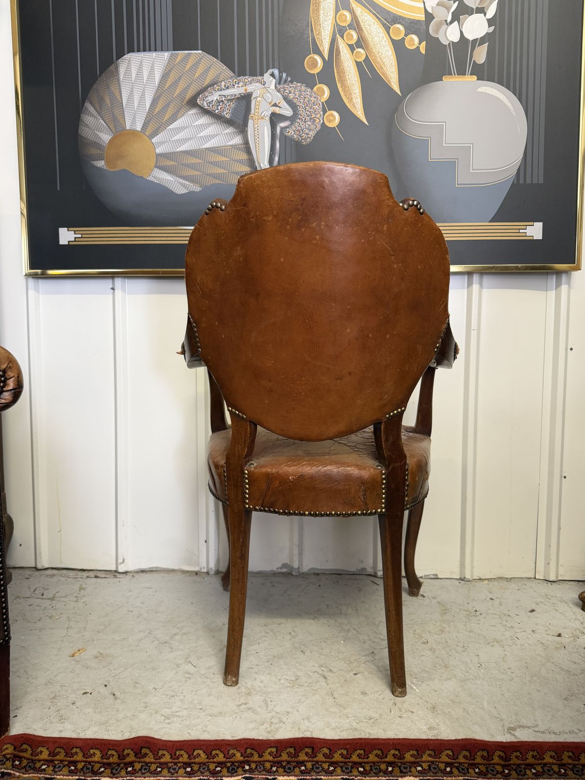 Antique English Leather Armchair C.1900 – Louis XV / Queen Anne Revival photo 395.0