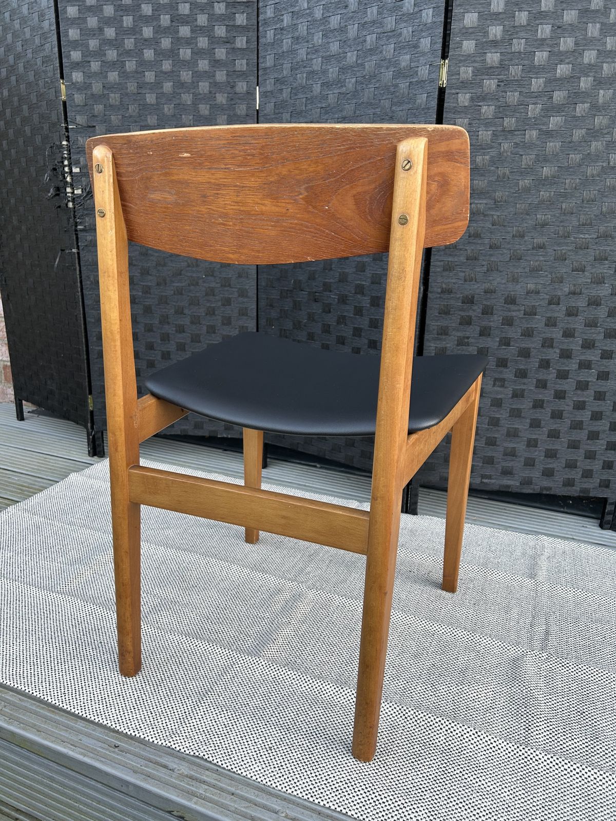 Single Vintage Mid Century Danish Dining Chair Black Vinyl photo Furniture