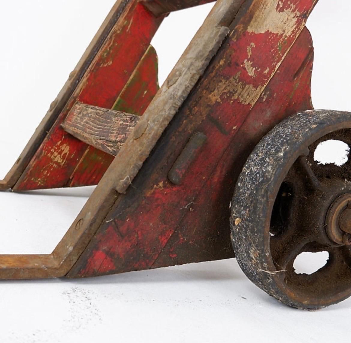 Mid 20th Century Antique Wooden Hand Truck In Campaign Style photo buy
