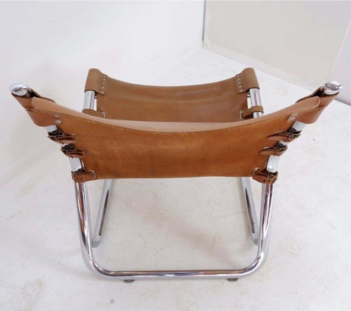 Mid Century Leather And Chrome Tubular Lounge Sling Chair, 1960s photo 1411.0