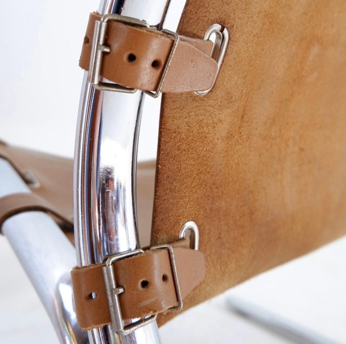 Mid Century Leather And Chrome Tubular Lounge Sling Chair, 1960s photo buy