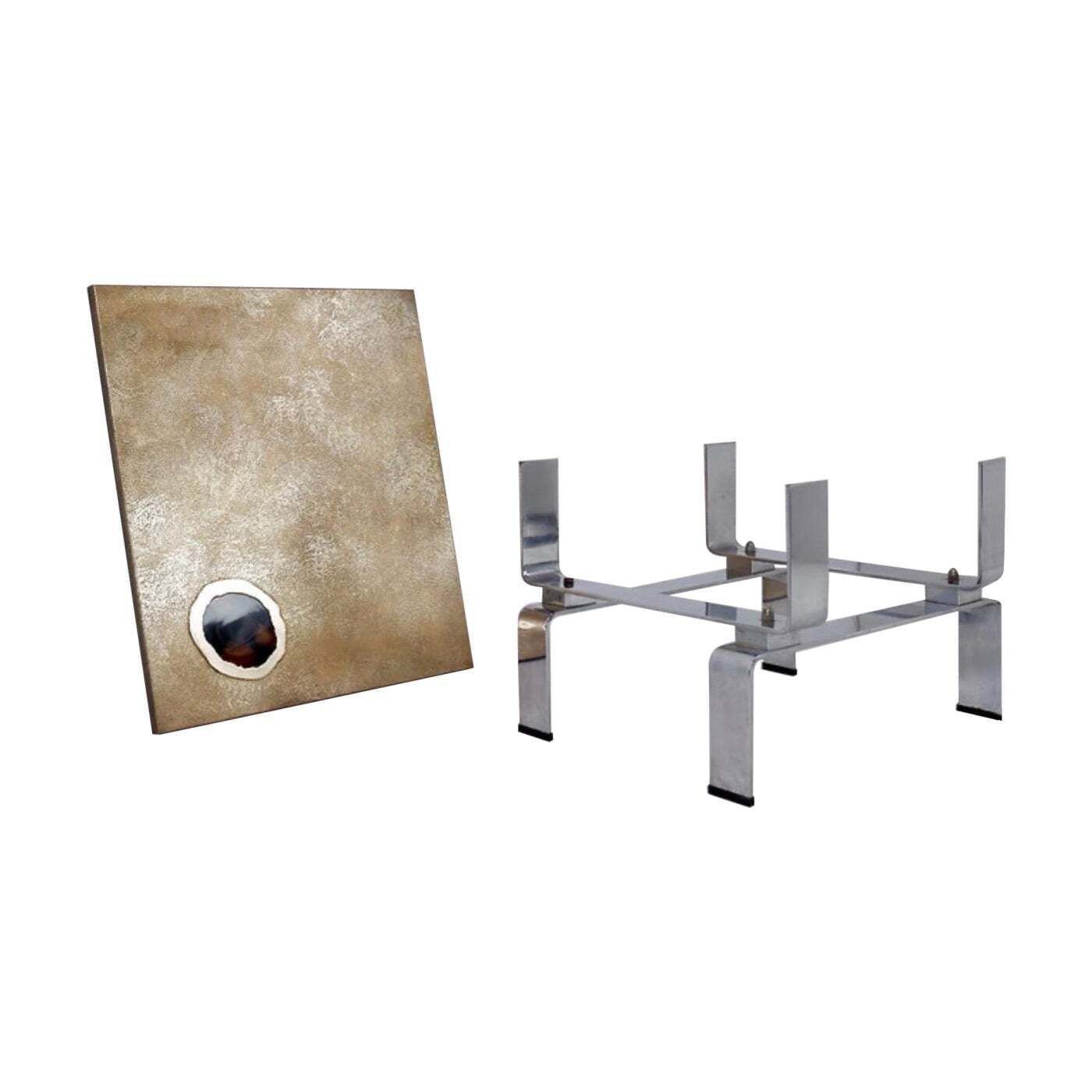 Acid Etched Brass Coffee Table Top By Christian Krekels With An Agate Stone   1980s