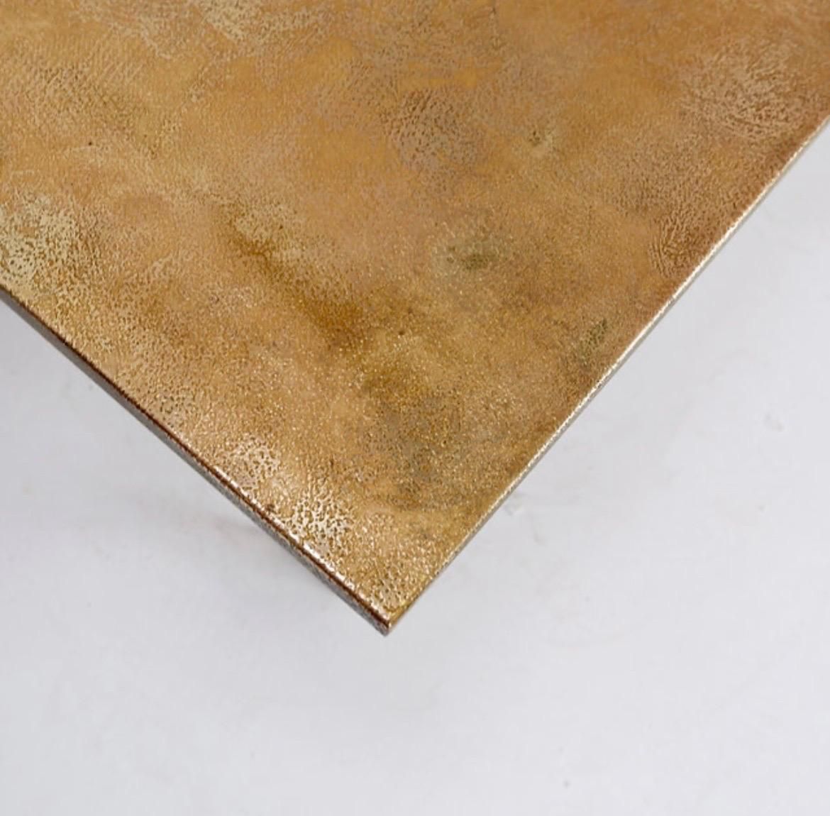 photo for sale Acid Etched Brass Coffee Table Top By Christian Krekels With An Agate Stone   1980s