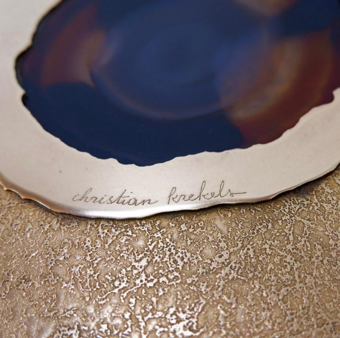 photo vinterior Acid Etched Brass Coffee Table Top By Christian Krekels With An Agate Stone   1980s