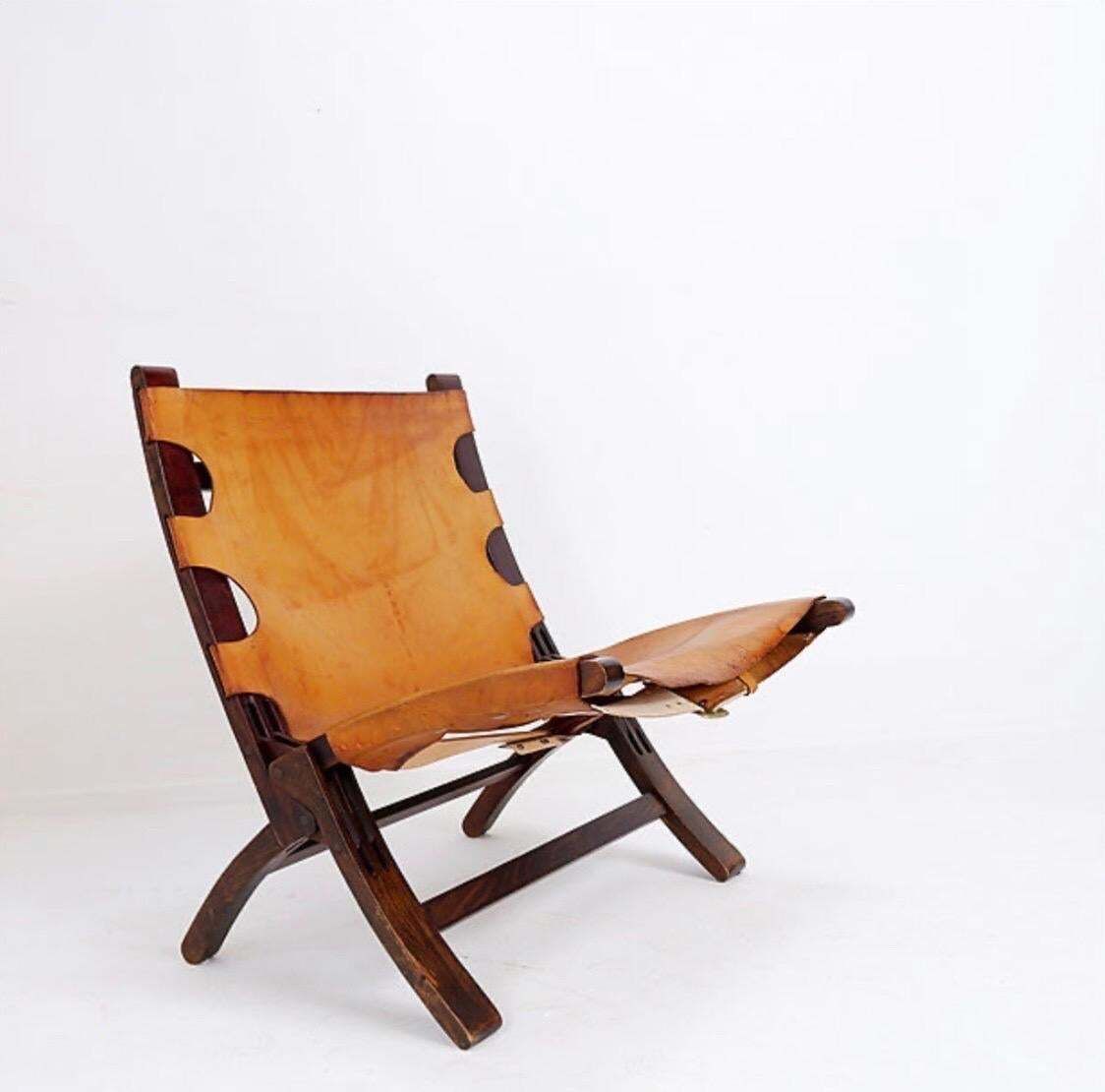 Mid Century Leather And Wood Folding Armchair, 1950s photo furniture