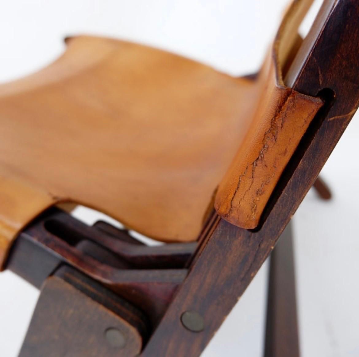 Mid Century Leather And Wood Folding Armchair, 1950s photo buy