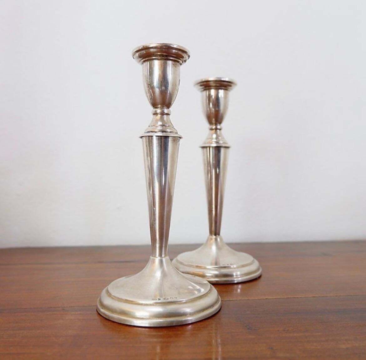 Pair Of 1970s Antique Silver Candlesticks, 9cm Diameter, Elegant Art photo Home Decor