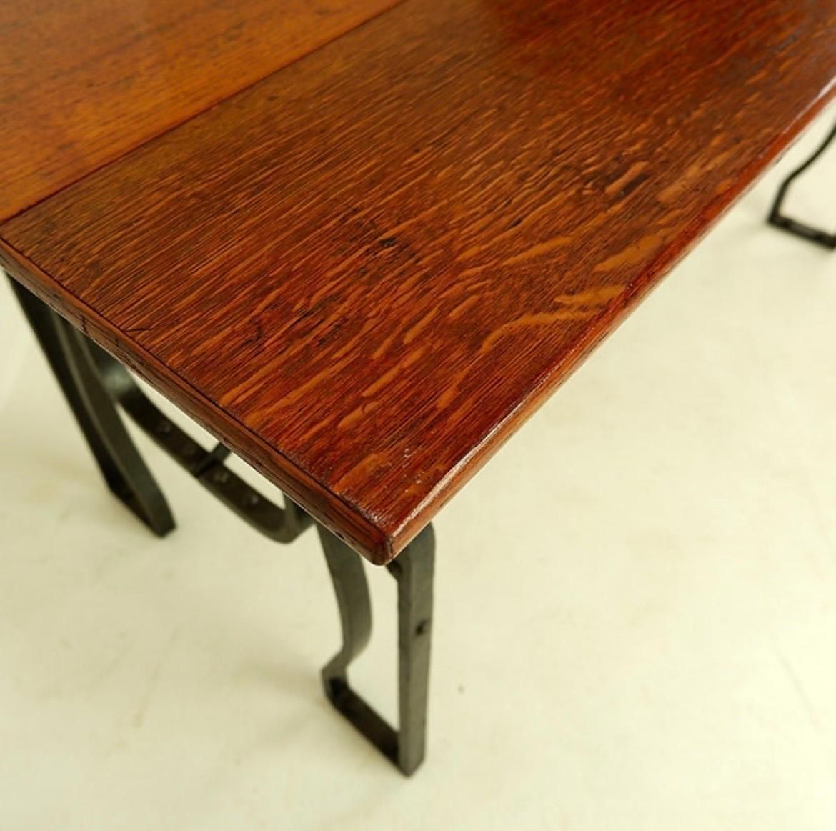 1950s Industrial Bistro Table, Wrought Iron And Wood, Arts And Crafts photo furniture