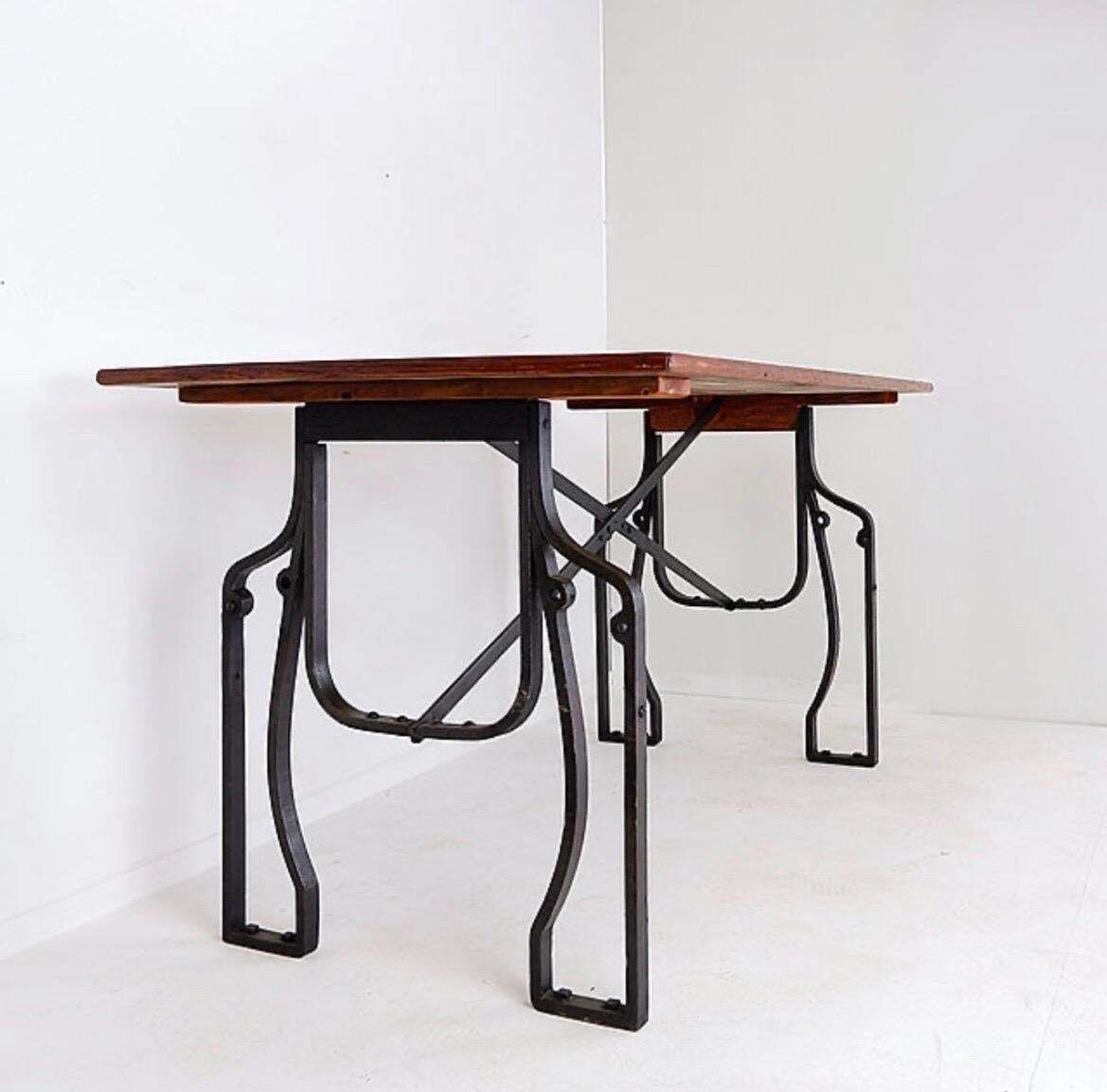 photo vinterior 1950s Industrial Bistro Table, Wrought Iron And Wood, Arts And Crafts