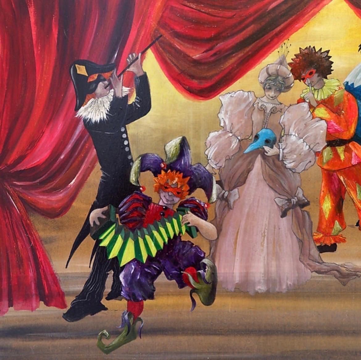 photo for sale 'Carnival' Acrylic Painting On Panel, Belgium, 1990s, Renée Smith Odou