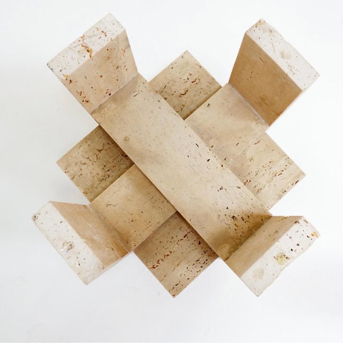 Pair Of Travertine And Glass End Tables By Willy Ballez, Belgium 1970s photo 1213.0