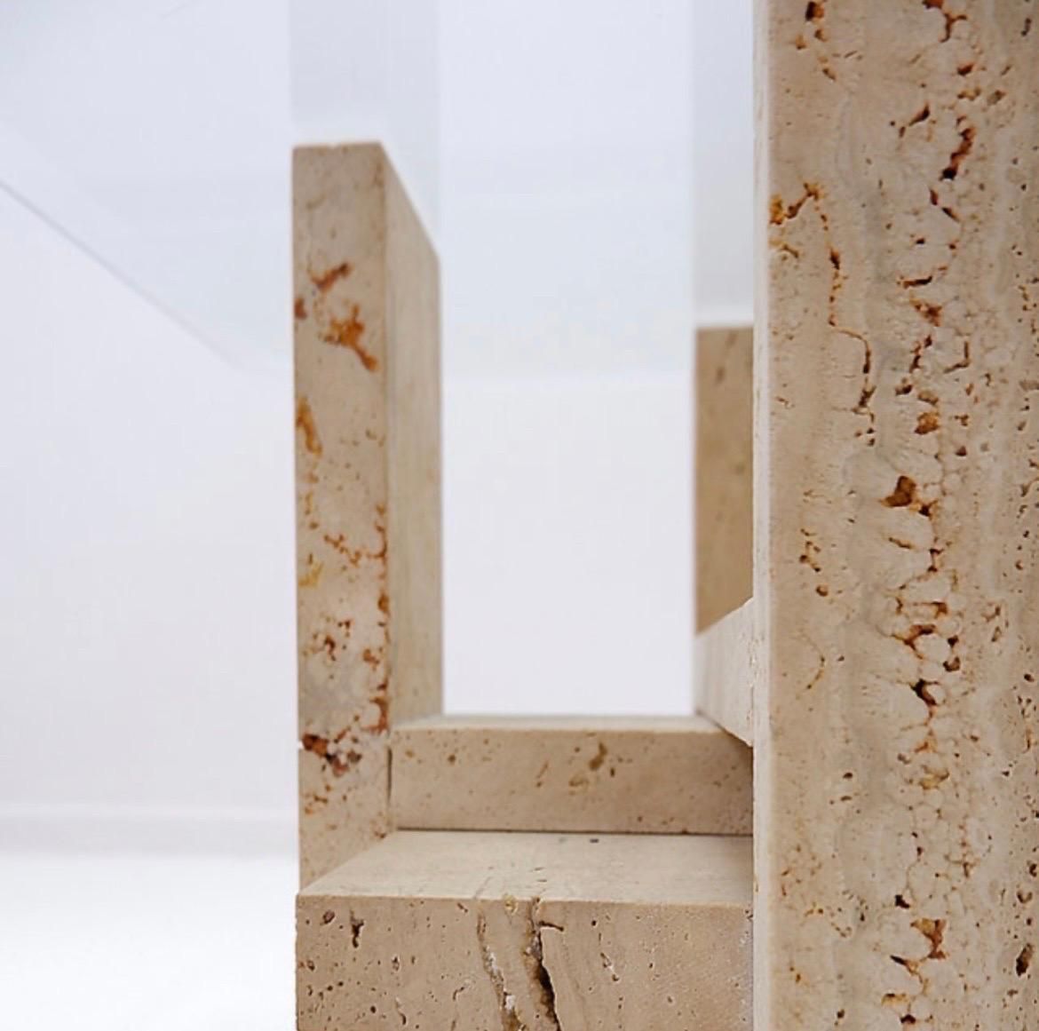 photo furniture Pair Of Travertine And Glass End Tables By Willy Ballez, Belgium 1970s
