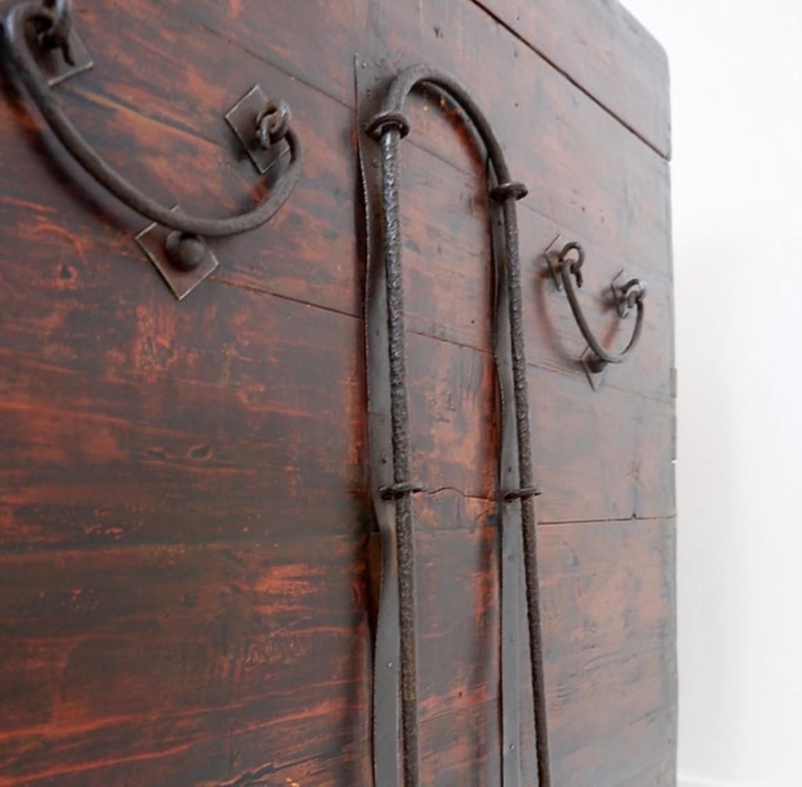 Antique Japanese Wood & Iron Chest, Wabi Sabi Style, Distressed 1945 photo furniture