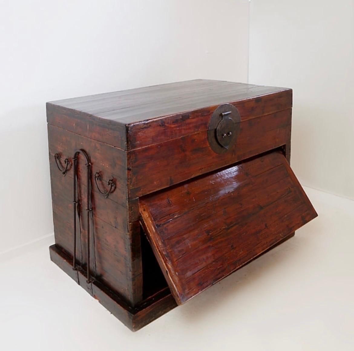 Antique Japanese Wood & Iron Chest, Wabi Sabi Style, Distressed 1945 photo vinterior