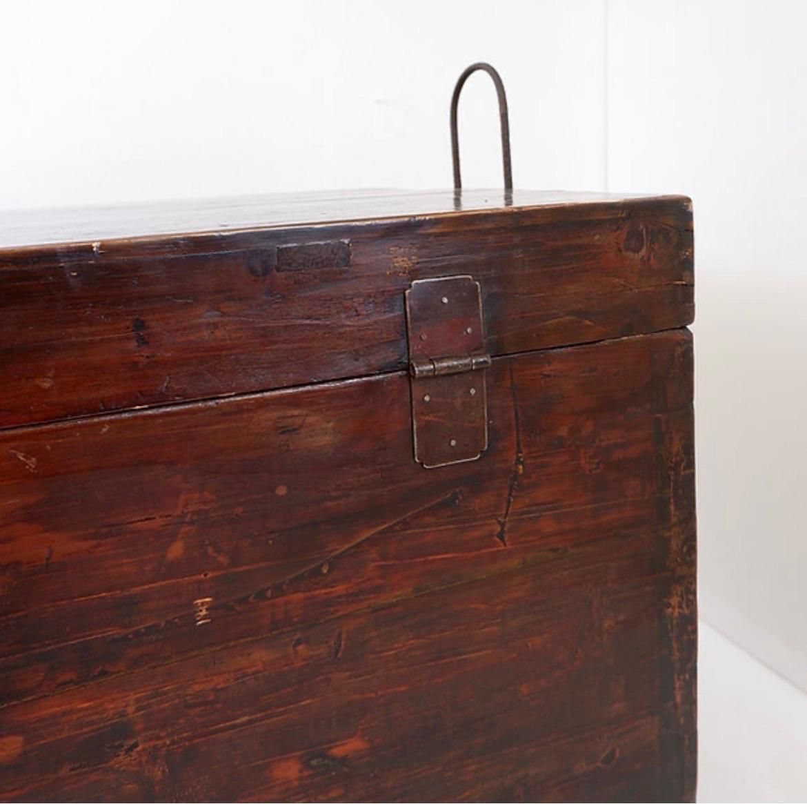 photo furniture Antique Japanese Wood & Iron Chest, Wabi Sabi Style, Distressed 1945
