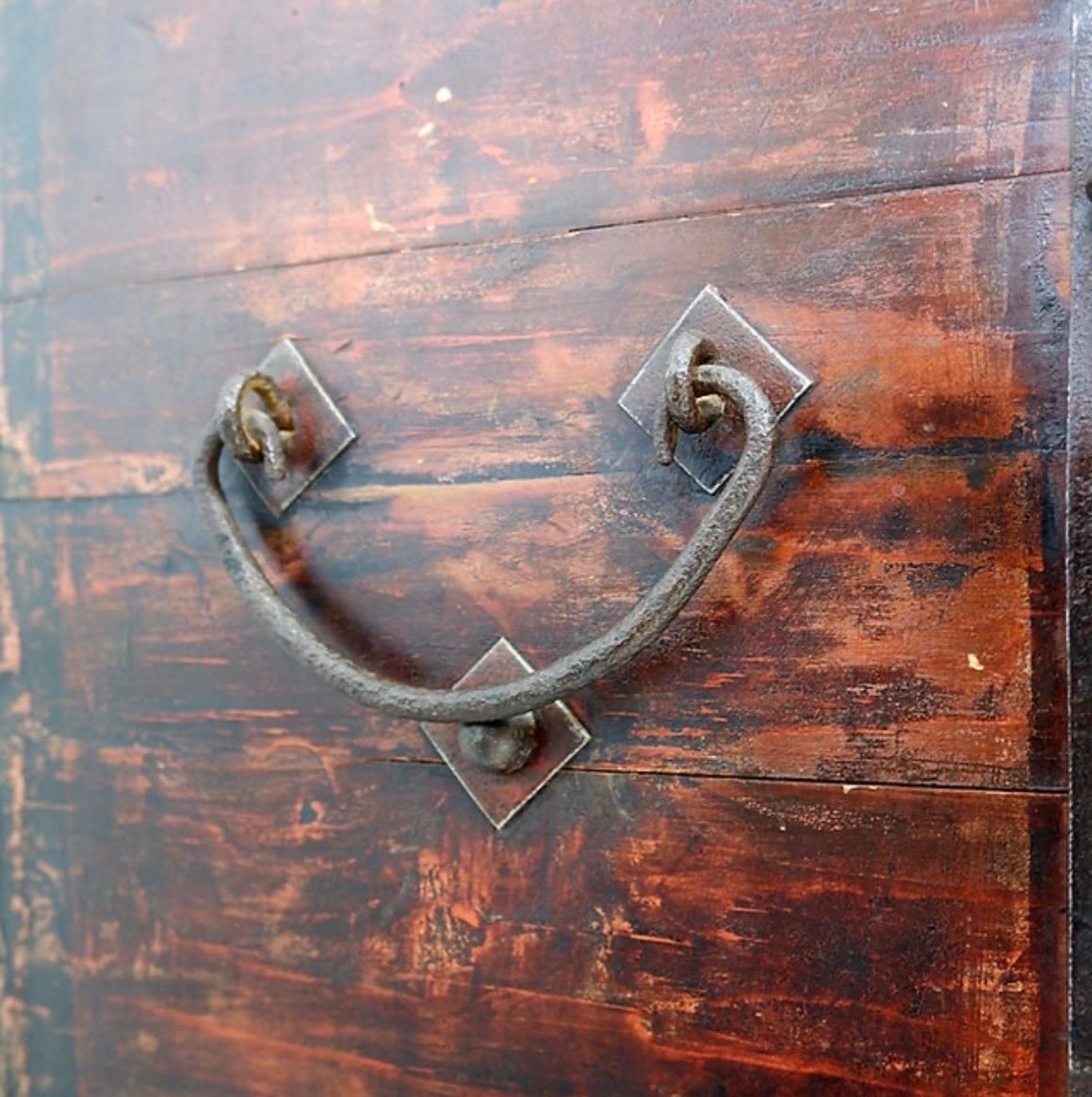 1170.0 Antique Japanese Wood & Iron Chest, Wabi Sabi Style, Distressed 1945 photo