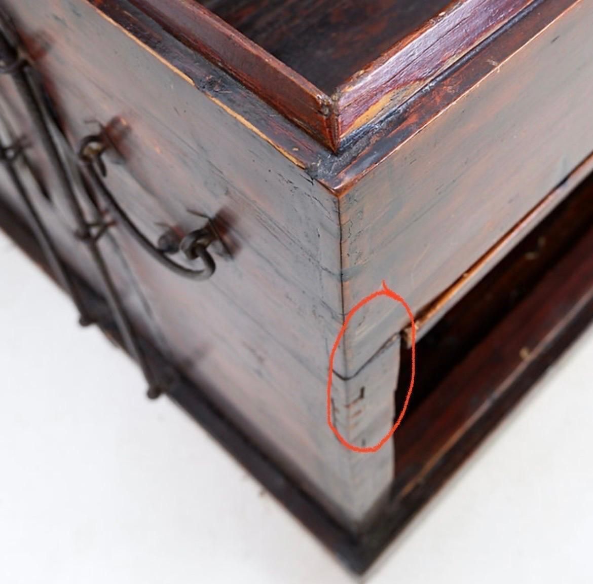 photo buy Antique Japanese Wood & Iron Chest, Wabi Sabi Style, Distressed 1945