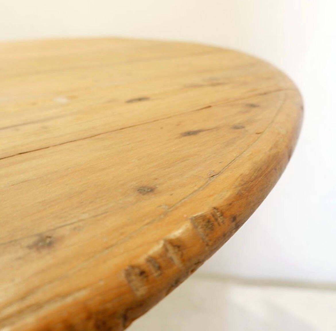 Rustic Round Pedestal Table, Pine Wood, Campaign Style, France, 1958 photo buy