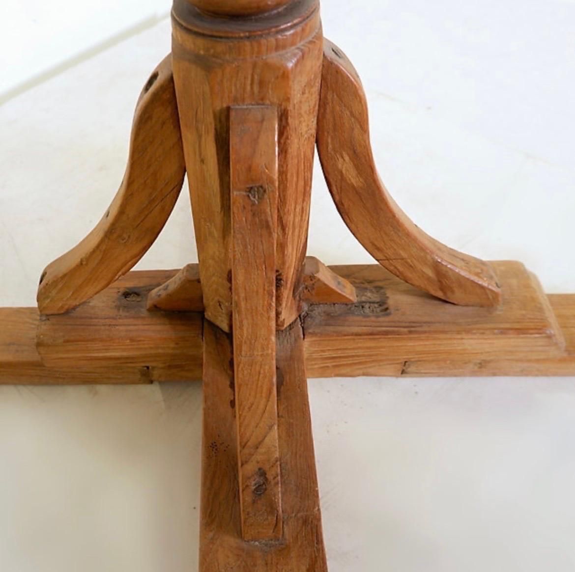 photo furniture Rustic Round Pedestal Table, Pine Wood, Campaign Style, France, 1958