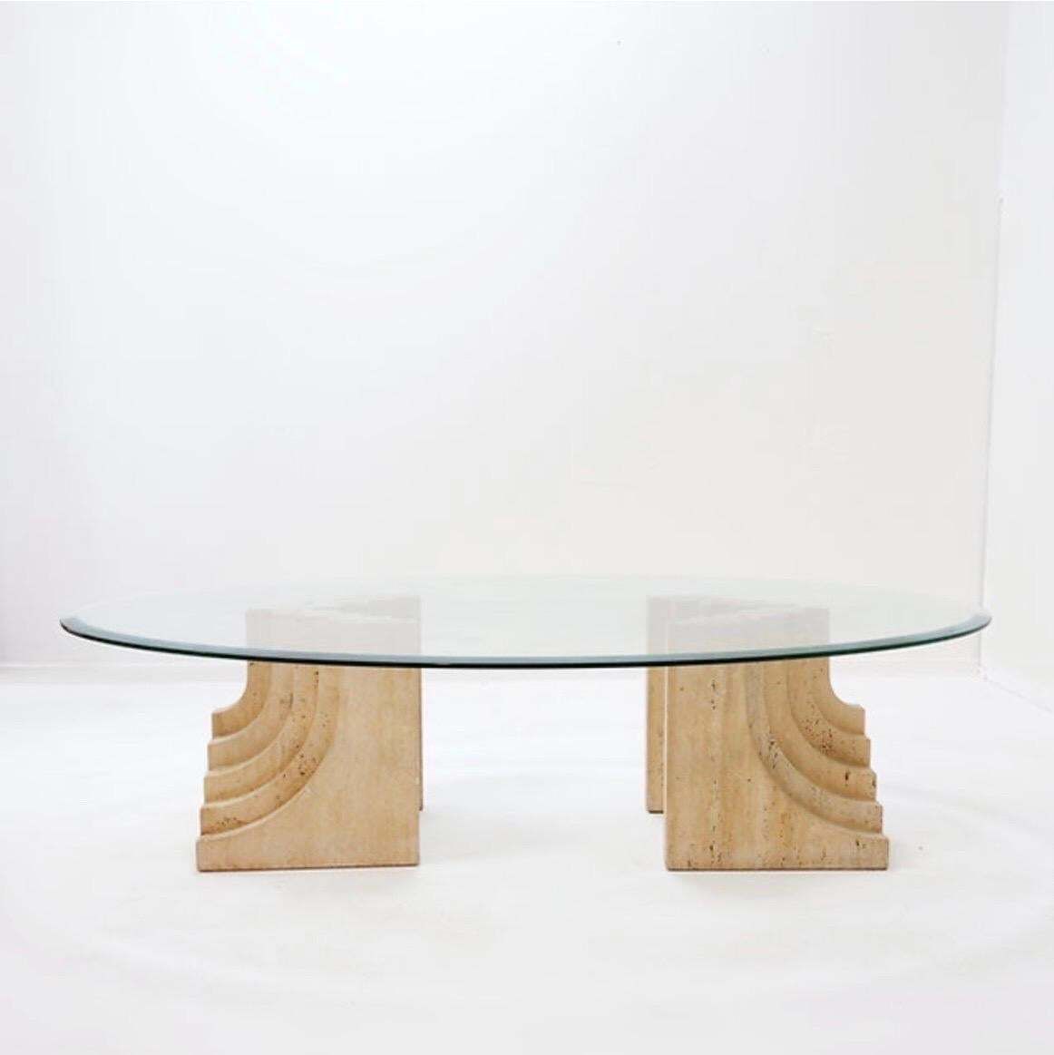Sculptural Glass And Travertine Coffee Table Tobia Scarpa Style   1980s photo furniture