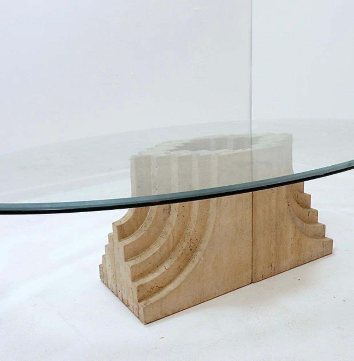 Sculptural Glass And Travertine Coffee Table Tobia Scarpa Style   1980s photo Furniture
