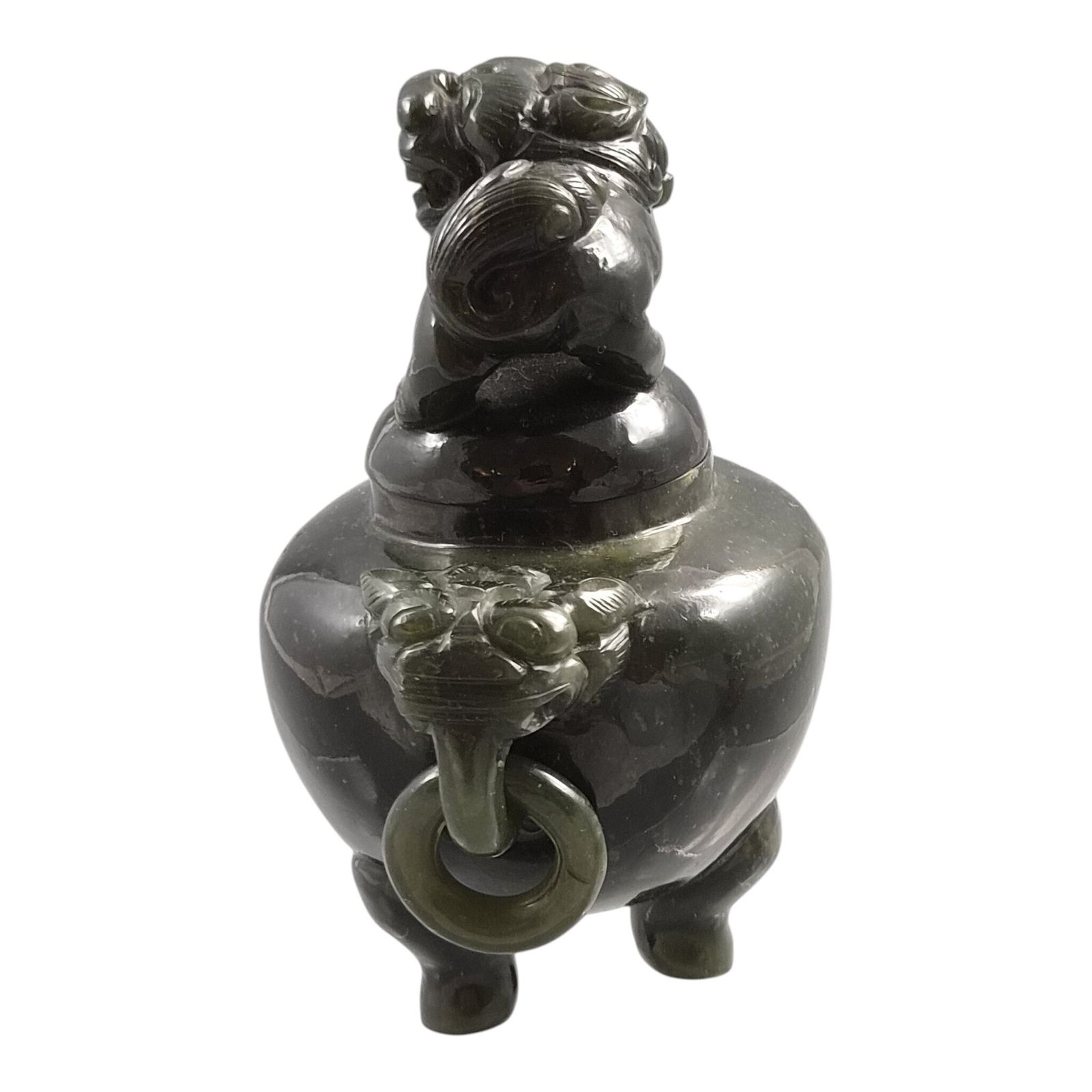 Chinese Spinach Green Jade Incense Burner With Foo Dog Lid, C. 1900–1920 photo Home Decor