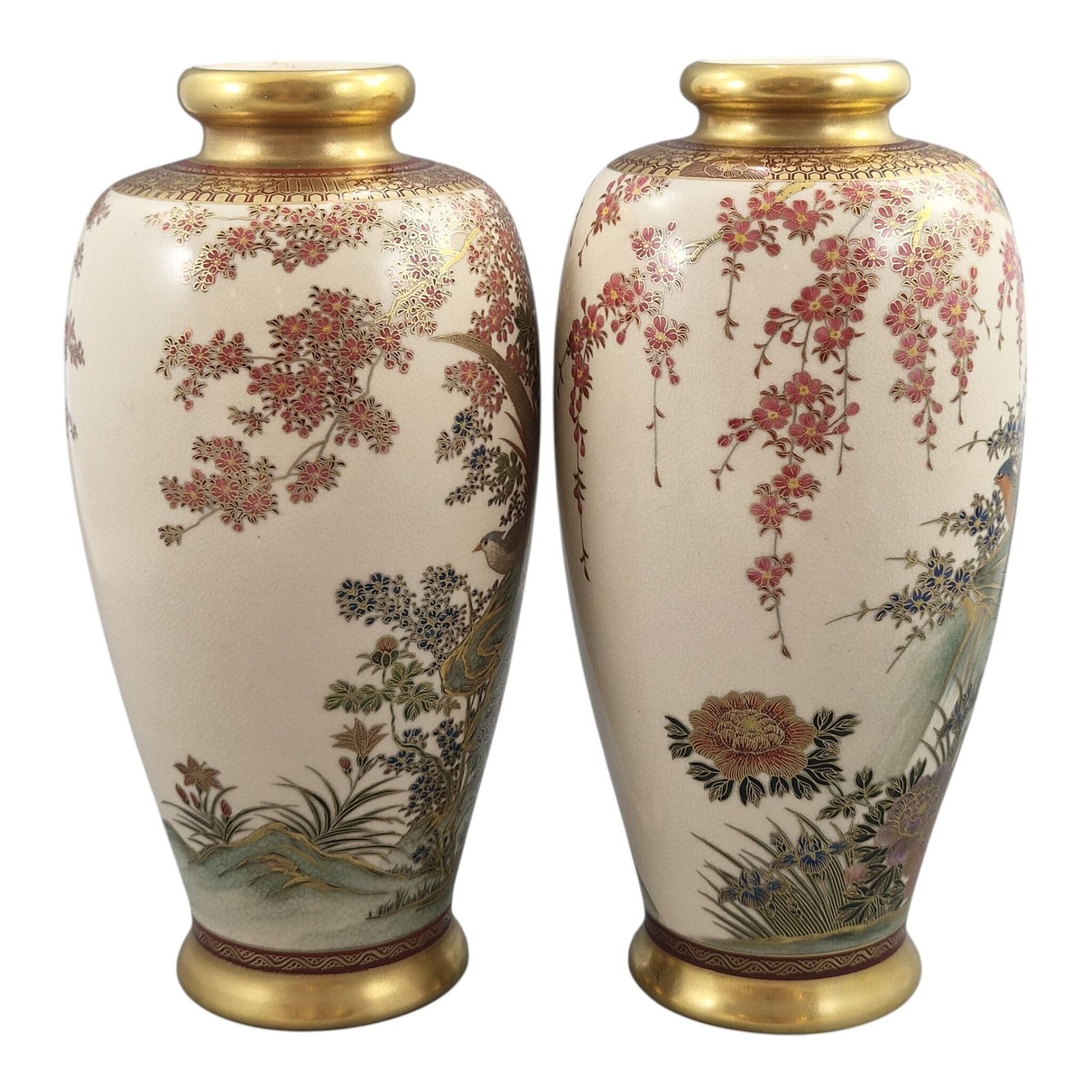Pair Of Fine Japanese Satsuma Vases By Manpei, Kobe, Early Showa Period photo 700.0
