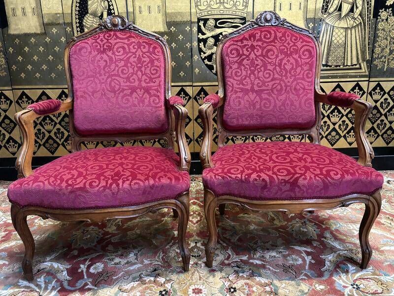 photo vinterior Pair Of Louis XV Style Armchairs, 19th Century