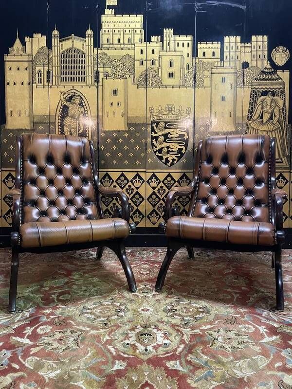 Pair Of English Chesterfield Leather Armchairs photo buy