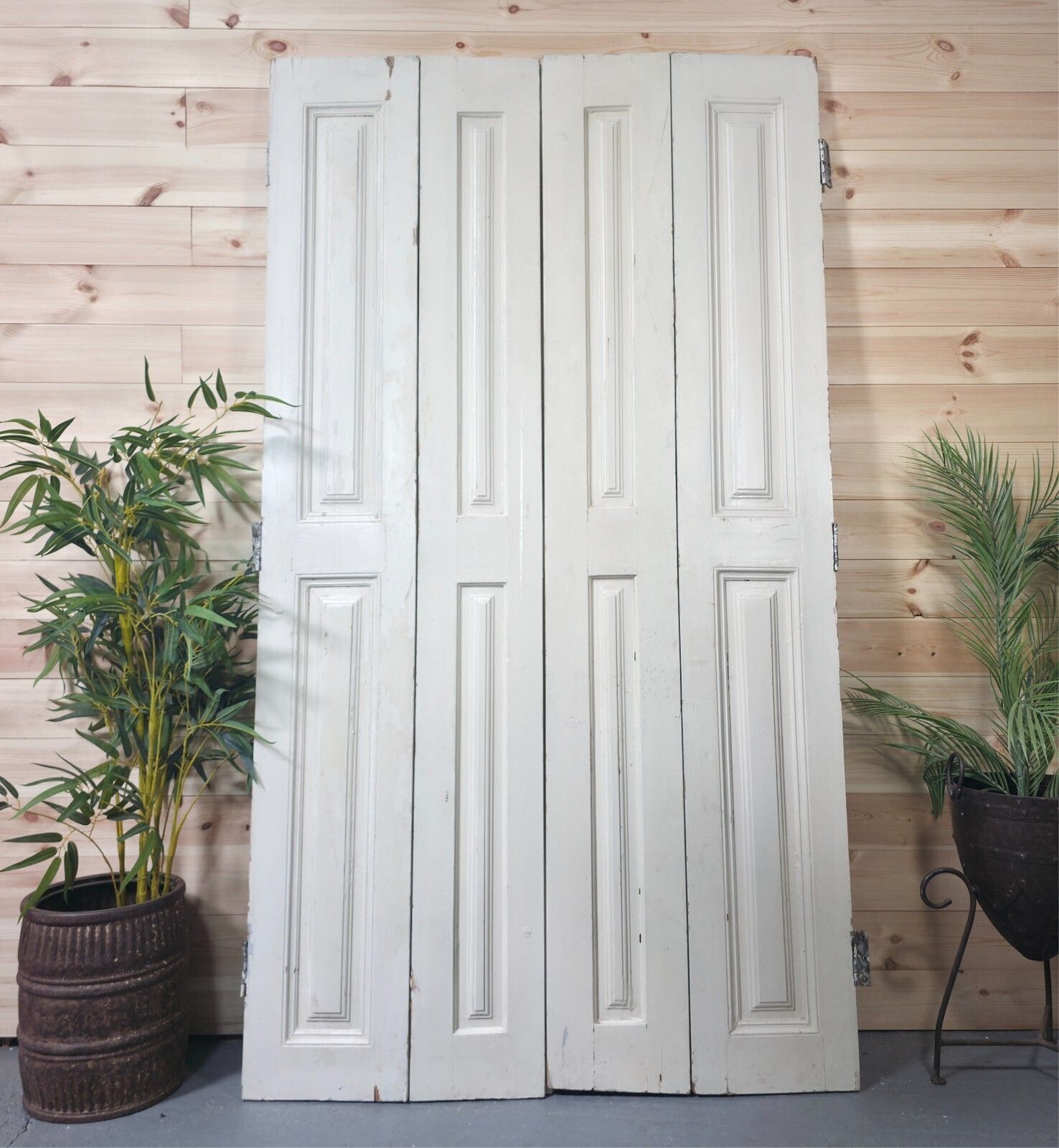 Vintage French Wooden Pine Bi Folding Window Door Shutters Screen Room Divider