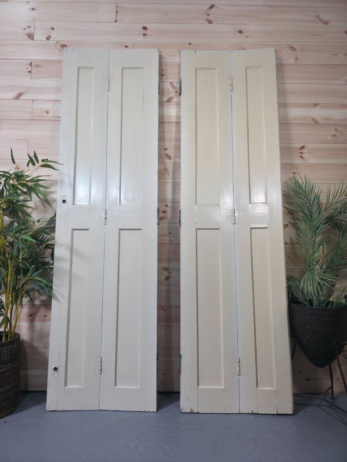Vintage French Wooden Pine Bi Folding Window Door Shutters Screen Room Divider photo vintage