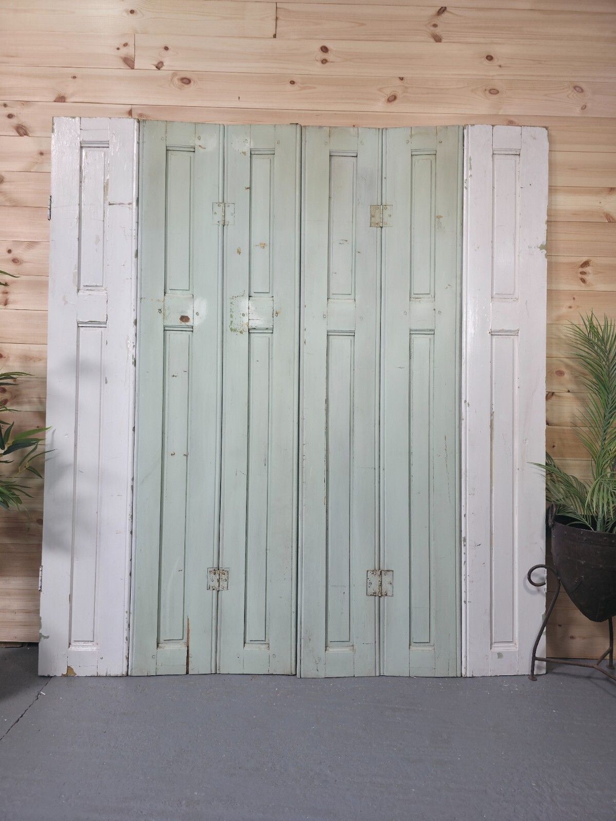 Vintage French Wooden Pine Bi Folding Window Door Shutters Screen Room Divider photo furniture